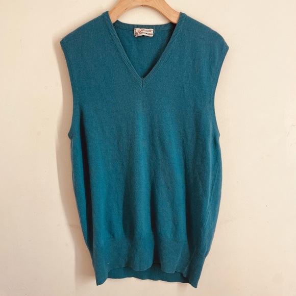 Forsyths of Hawick Vintage 100% Cashmere Sweater Vest Teal Scotland